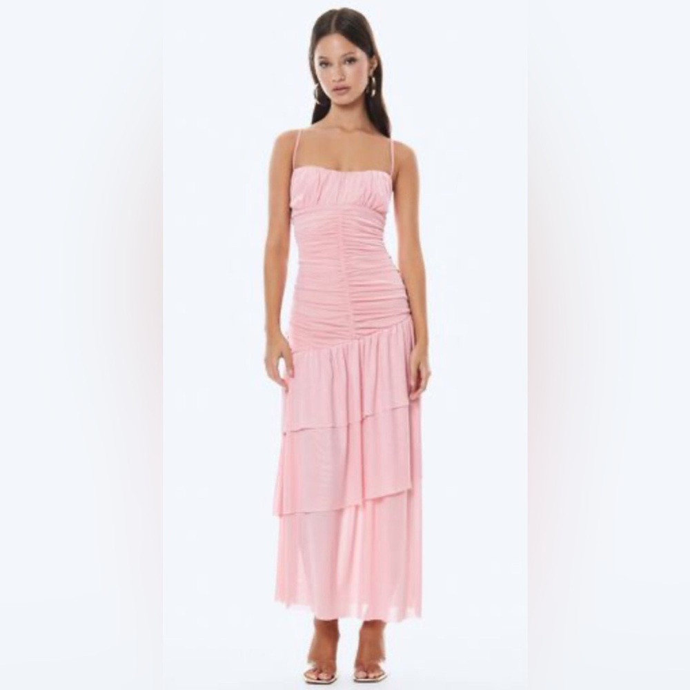 Forever 21 pink ruched tiered maxi dress